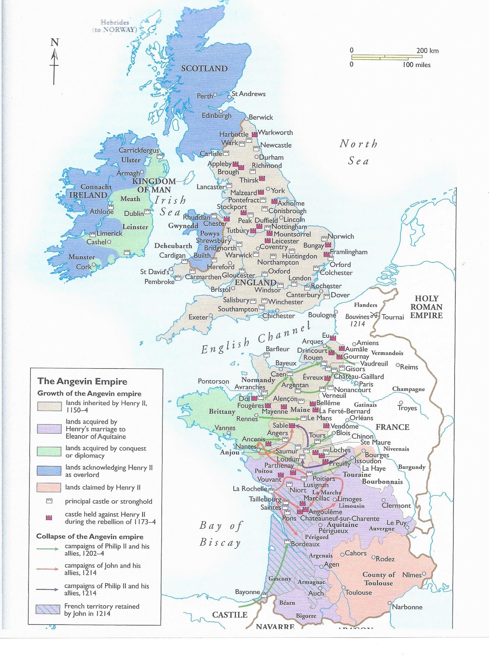 Map showing the extent of the Angevin Empire at its height, circa 1166