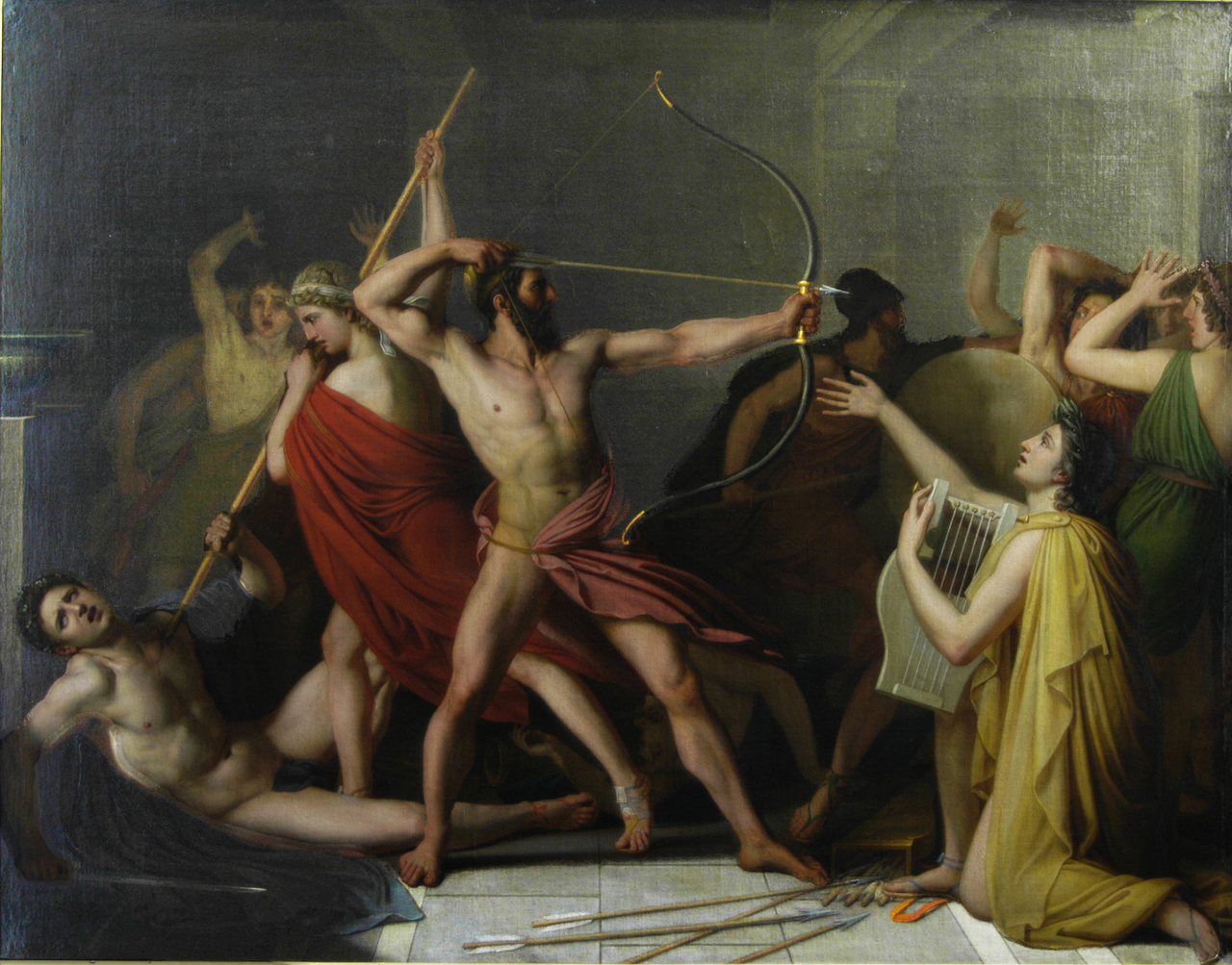 Painting of Odysseus and Telemachus kill Penelope's suitors, 1812, by Thomas Degeorge (1786-1854)